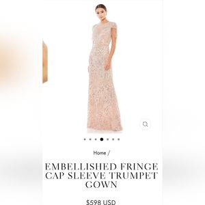 NWT high-quality sequin gown, beaded fringe cap sleeve in blush pink